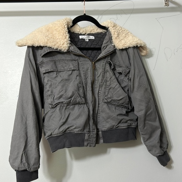 Young Fabulous & Broke Shearling Collar Bomber Jacket Gray Small - Picture 3 of 6